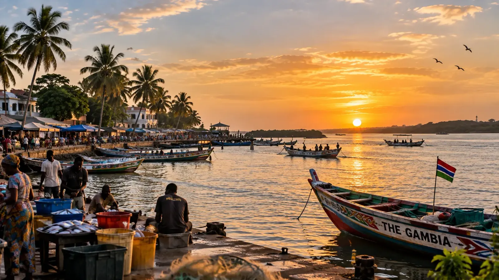 A scenic view of The Gambia, reflecting the country's tropical landscape, waterways and natural beauty.
